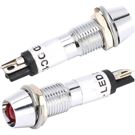 10 Stück 24-V-Gleichstrom-Kontrollleuchte, Signallampe, Edelstahlgehäuse, 8-mm-Signalbirne, rot (1/5)
