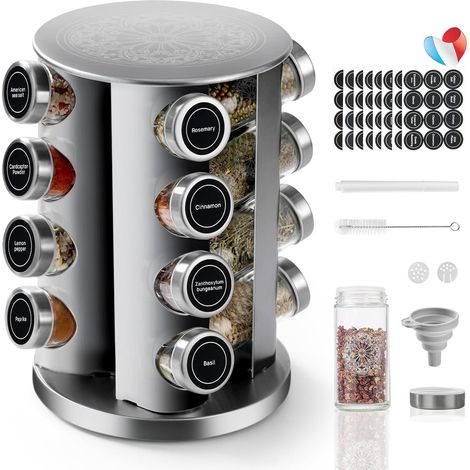 Rotating kitchen spice rack, spice jars, 16 x 100 ml (1/5)