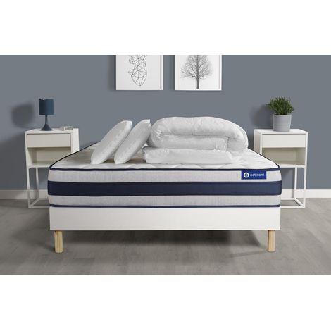 Ensemble matelas sommier Actiflex ergo 180 x 200 cm 2 oreillers et couette Ressorts ensachés et mémoire de forme - Couleur : Blanc (1/5)
