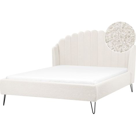 Letto matrimoniale con rete in tessuto bouclè bianco sporco 160 x 200 cm Ambillou (1/5)