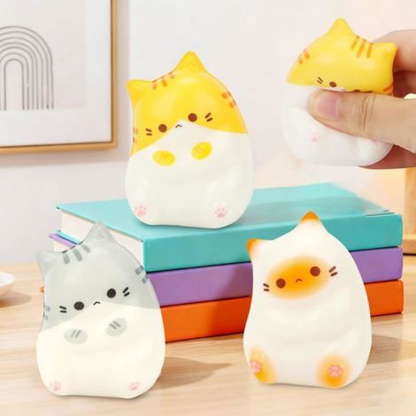 Lot de 3 balles antistress mignonnes en forme de chat - Squishy - Jouet anti-stress pour enfants et adultes - Jouet kawai