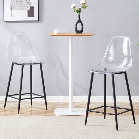 Ensemble de 2 tabourets de bar transparents en acrylique, structure métal argenté/doré/noir, design moderne pour cuisine, bar ou salle à manger (1/4)