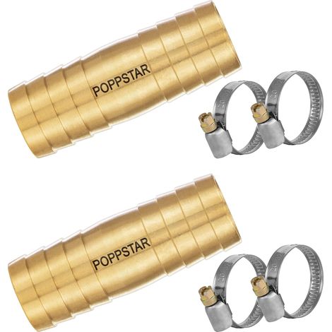 2x Raccord de Tuyau en Laiton 3/4 pouces Set avec 4 Colliers de Serrage Inox pour Tuyau d'arrosage 3/4" (19 mm) (1/5)