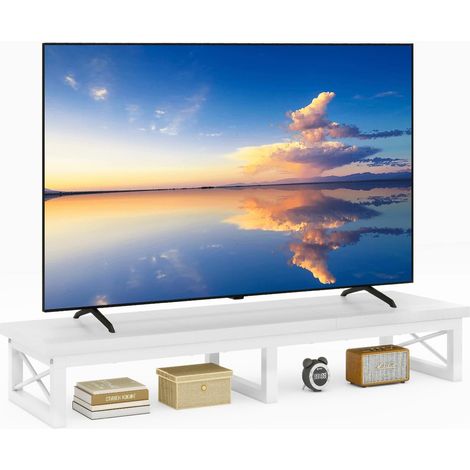Meuble TV - 114 cm - Avec 2 rangements - Plateau de table - Support TV court - Pour TV jusqu'à 60" - Pour salon, salle à manger et chambre à coucher - Blanc (1/5)