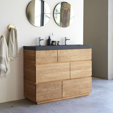 Tikamoon Karl Meuble Salle De Bain en chêne H 94 cm × L 120 cm × P 46 cm (1/5)