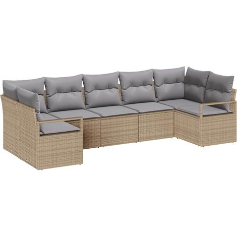 Maison Exclusive - Sofa Set mit Kissen 7 pcs Beige Poly Rattan