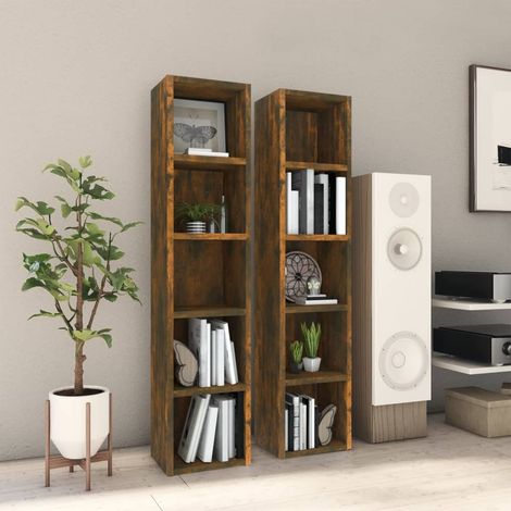 2 pcs Armoires à CD, Bibliothèques, Meubles Range CD, Etagères modulable Chêne fumé 21x16x93,5 cm Bois d'ingénierie HYB30739 (1/5)