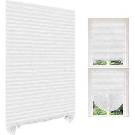 （60x150cm）Store sans perçage en tissu non tissé à découper à la taille désirée Facile à installer Autocollants temporaires plissés Stores en papier à clipser pour fenêtres, portes de terrasse, cuisine