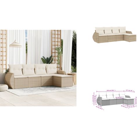 The Living Store Salon de jardin avec coussins 5 pcs beige résine tressée - Canapé avec accoudoirs (1/3)