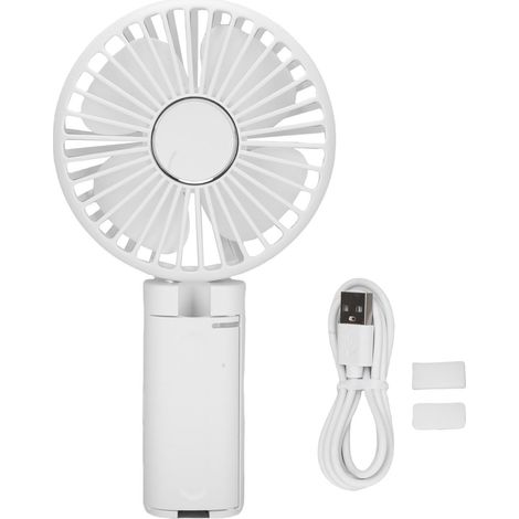 Tragbarer Kühlventilator mit Schirmklemme, USB-aufladbar, Handventilator für Zuhause, Outdoor, Büro, 3 Windstufen, Weiß