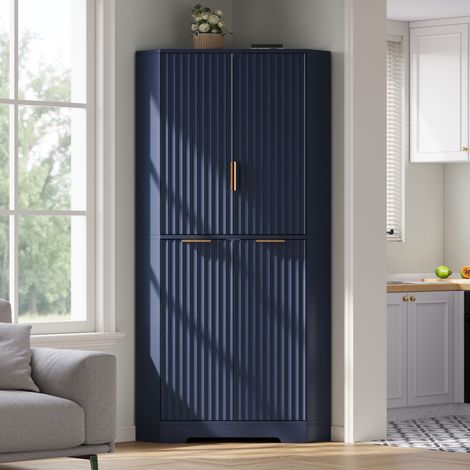 MODFU – Mueble esquinero 60x60x172 cm con 4 puertas, estantes regulables, estructura de MDF, ahorra espacio y sistema antivuelco – Azul (1/5)