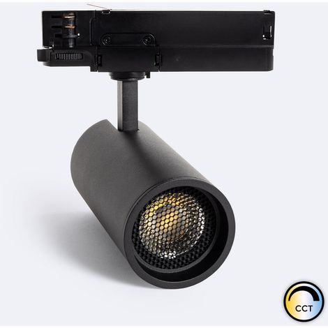 Faretto LED Fasano Nero 30W Anti-abbagliamento Regolabile CCT Selezionabile per Binario Trifase (2700K - 3200K - 4000K) Selezionabile