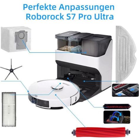 Kit Complet Accessoires Roborock S7 Pro Ultra S7 MaxV Ultra Brosse Rouleau Filtres Brosses Latérales Lingettes Sacs Poussière (1/4)