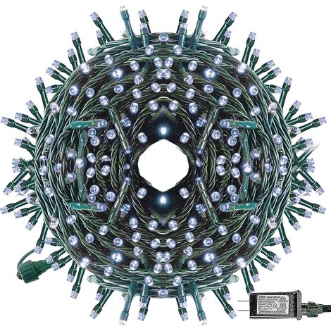 Guirlande lumineuse de Noël à 200 LED, 23 m (75 pi), étanche, fil vert, 8 modes d'éclairage, décorations de Noël vintage pour intérieur, extérieur, fête, cour, jardin (blanc) (1/5)