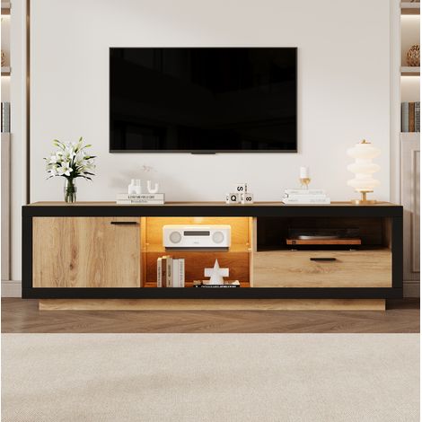 Mueble TV LED con almacenaje 160 cm negro roble OKMYHOME (1/5)
