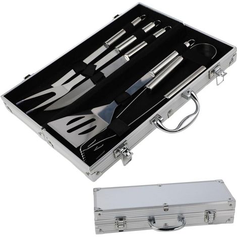 Set Barbecue Professionnel en Acier Inoxydable 5 pièces - Accessoires Barbecue Ustensiles Barbecue Cadeau pour Homme - 37x12x7 cm (1/5)