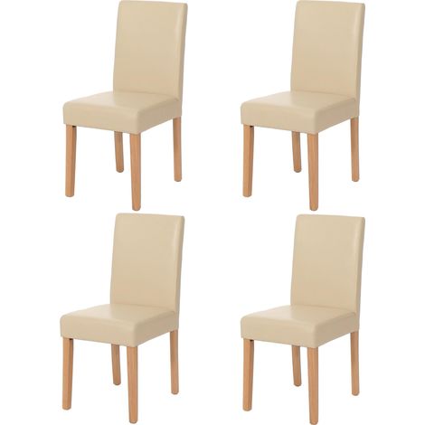 [NON UTILIZZATO] Set 4x sedie Littau ecopelle soggiorno cucina sala da pranzo 43x56x90cm avorio piedi chiari