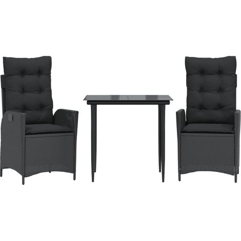 Maison Exclusive - 3-tlg. Garten-Essgruppe mit Kissen Schwarz Pol