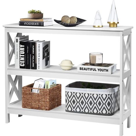 GOPLUS Table Console a 2/3 Niveaux, Meuble d’Entree Etagere de Rangement a 2 Niveaux,100X30X80CM Meuble de Rangement Table de Rangement, pour Salon, Cuisine (3 Niveaux, Blanc)
