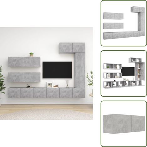 Muebles de pared - vidaXL Set muebles de salón TV 7 pzas madera ingeniería gris hormigón - Muebles modernos