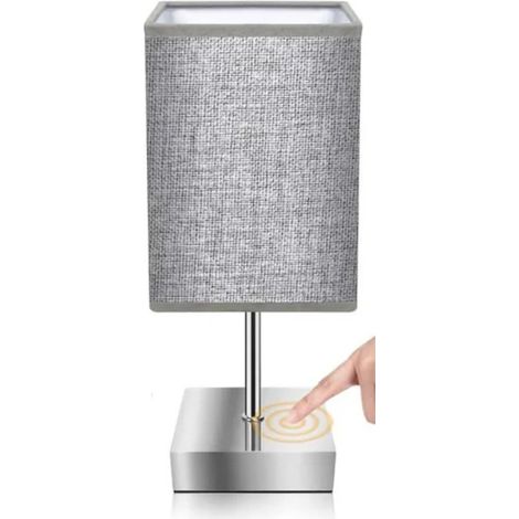 Lampe de chevet tactile avec abat-jour gris grossier, gradation tactile infinie, ampoule tricolore, convient aux chambres, salons, hôtels, petites lampes de table [Classe énergétique F]