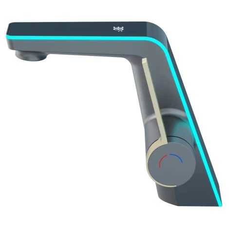 (Gris métal - Chine continentale) Robinet de lavabo de salle de bain avec affichage numérique LED, capteur de température (chaud/froid), mitigeur à montage sur plage, monotrou (1/5)