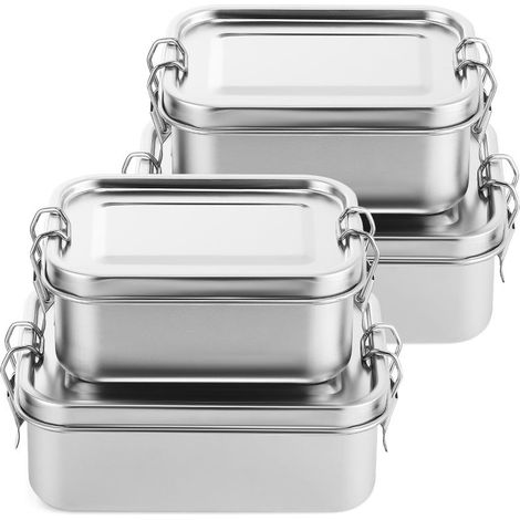 Boîte de conservation alimentaire en acier inoxydable (850/1400 ml) avec fermeture étanche, couleur argent, lot de 4 (1/5)