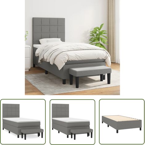 The Living Store Sommier à lattes de lit avec matelas Gris foncé 100x200cm Tissu - Lit Plateforme - Lit Double - Literie - Matelas À Ressorts Ensachés - Têted Lit Ajustable (1/5)