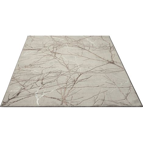 FLOORNOVO Hochflor Teppich Beige Blattmuster - 290 x 200 cm - Besonders Weicher Teppich Wohnzimmer & Badezimmerteppich - Pflegeleicht - vielseitig einsetzbar im Innenbereich (1/2)