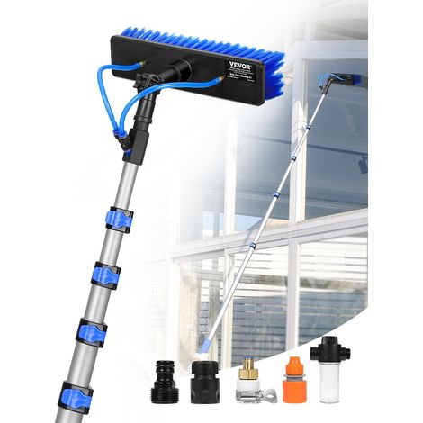 Kit Perche Télescopique Nettoyage Panneaux Solaires Extensible à 9 m, avec Tête de Brosse PP Rotative 180°, Tuyau 20 m, Outil de Nettoyage Alimentée en Eau, pour Vitres Domestique, Extérieur (1/5)