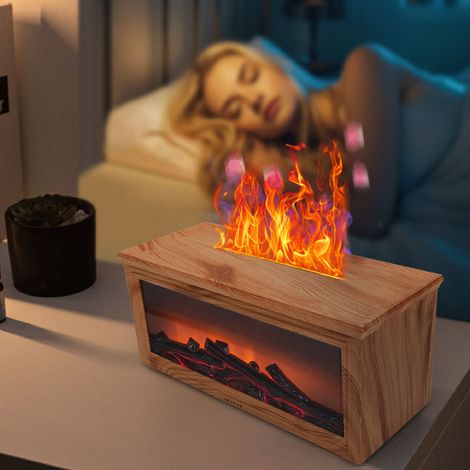 Humidificador eléctrico con efecto de llama de leña, difusor ultrasónico para aceites esenciales, capacidad de 280 ml, temporizador de 6/8/10 horas con proyector de 7 colores, funcionamiento silencios (1/5)