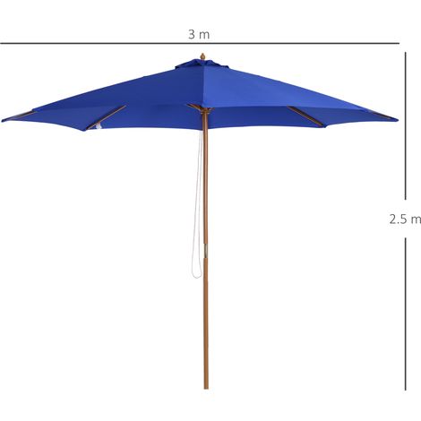 Parasol déporté en bois de 300 cm pour balcon, jardin, bambou, bleu (1/5)