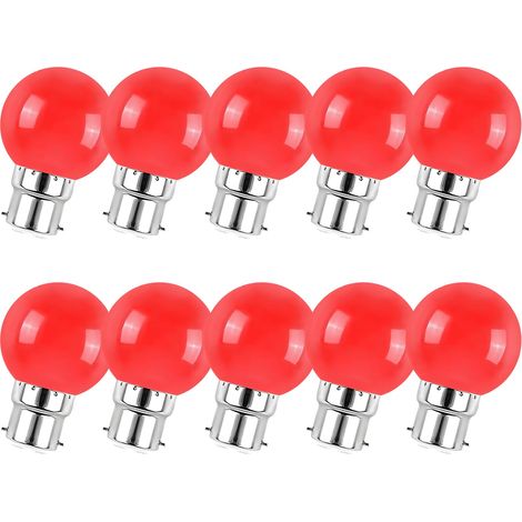 Lot de 10 ampoules LED couleur mini globe G45 B22 à baïonnette 3 W rouge pour décoration maison bar et fête (1/5)