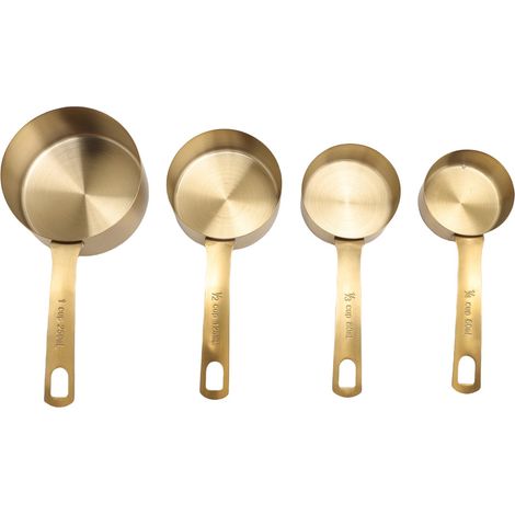 Ensemble de 4 tasses à mesurer empilables en acier inoxydable pour une cuisson et une pâtisserie précises. Ustensiles de cuisine dorés. (1/5)