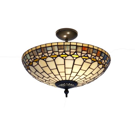 Plafonnier bas avec abat-jour Tiffany, lumière indirecte diamètre 40cm Série Quarz