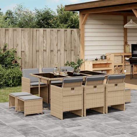 vidaXL 11-tlg. Garten-Essgruppe mit Kissen Beigemischung Poly Rattan (1/5)