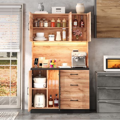 Meuble de cuisine haut 105 x 40 x 180 cm avec LED, prises EU, tiroirs et étagères réglables HAVRYA (1/5)