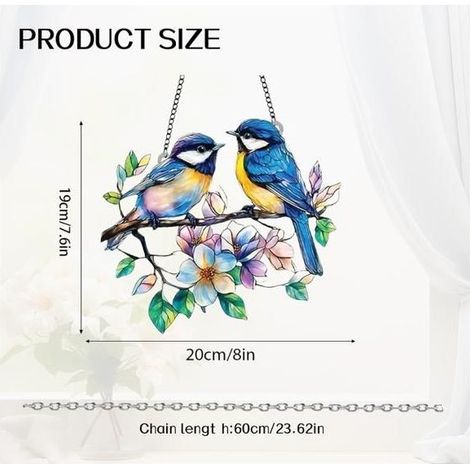 Décoration suspendue pour fenêtre : oiseaux et colibris en acrylique colorés, attrape-soleil. Pendentif en acrylique fourni avec une chaîne.