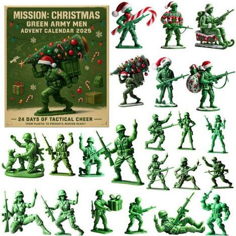 Adventskalender – Überraschungsbox – 24 Fächer – Militärgrünes Acryl – 1 Stück