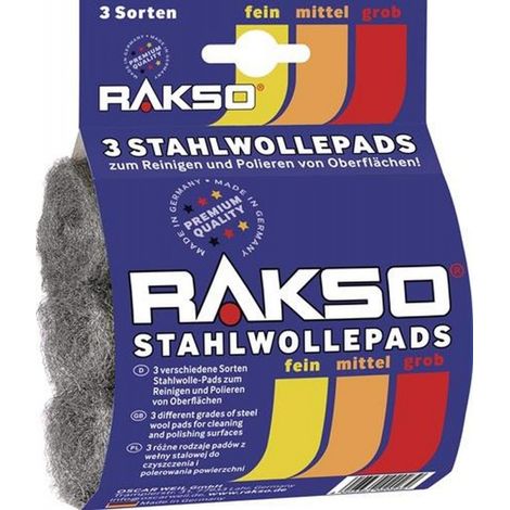 RAKSO Stahlwollepad fein / mittel / grob 00/1/3 3 x 16 g (1/2)