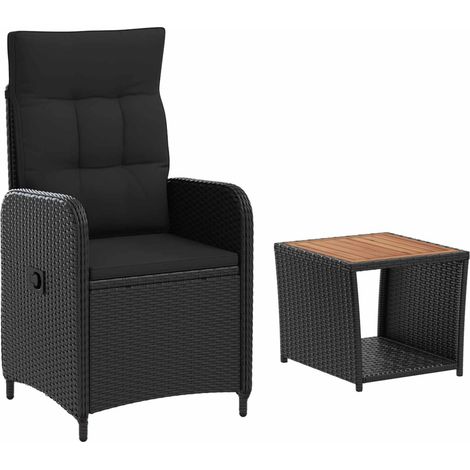 Ensemble Salon de Jardin 2 Pièces Fauteuil Inclinable avec Table Résine Tressée Noir (1/5)