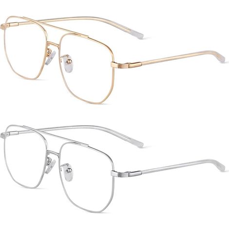 Occhiali anti-luce blu, confezione da 2, con montatura in metallo poligonale, occhiali anti-affaticamento visivo per uomo e donna. (1/5)