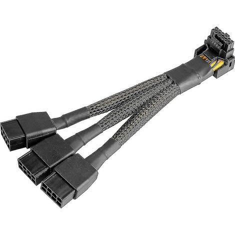 Câble d'extension GPU 16 broches vers 3 connecteurs PCIe 8 broches - Câble coudé PCIe 5.0 16 AWG, adaptateur d'alimentation 12+4 broches (1/5)