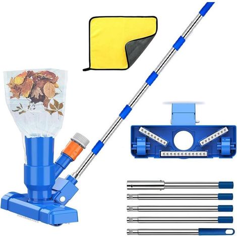 Aspirateur de piscine avec tige télescopique 180 cm, aspirateur sous-marin avec sac à feuilles et chiffon de nettoyage, brosse de nettoyage pour piscine, bassin, jacuzzi, salle de bain et spa (1/5)