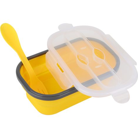 800 ml Tragbare, faltbare Silikon-Lunchbox, Bento-Box, Lebensmittelbehälter für Outdoor-Reisen, Picknick, Gelb (1/5)