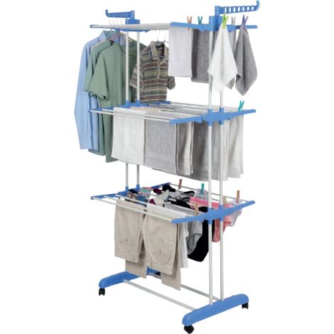 Stendibiancheria Verticale A 3 Livelli In Ferro E Pp, Estensibile E Con Ruote Pivottanti  –  L105xp64xa173cm, Portata 20kg (1/5)