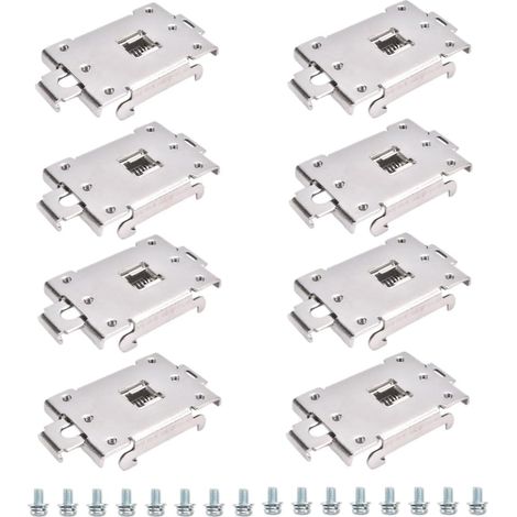 8 Pièces de Support Montage pour Rail DIN avec Vis, 35 mm Adaptateur de Rail DIN, Collier de Serrage en Fer Nickelé, Attache de Montage pour Relais Statique, pour Relais à Semi-Conducteurs (1/5)