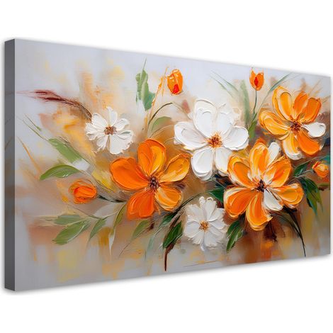 Tableau déco Fleurs sauvages blanches et orange 80x40 (1/5)