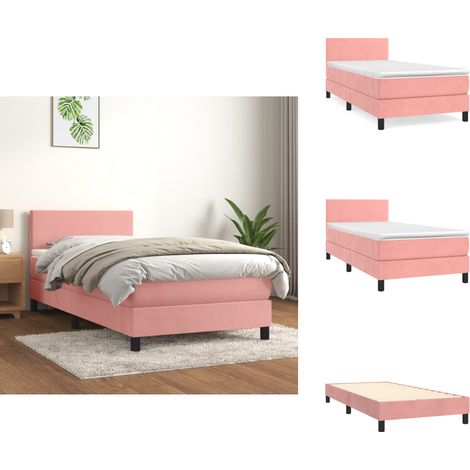 Boxspringbett mit Matratze Rosa 100x200 cm Samt - Samtbett - Boxspringbett - Doppelbett - Rosa Bett - Betten Günstig (1/5)