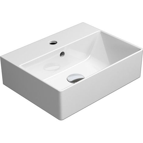 Lavabo en céramique KUBE X 45x35cm, bord inférieur moulu, blanc ExtraGlaze (1/5)